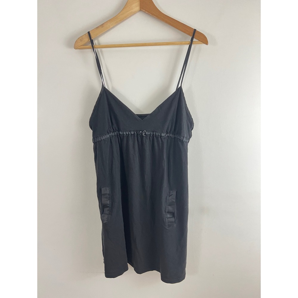Aerie Babydoll Chemise Dress Size Large Black Satin Trim Bow Pockets - Picture 9 of 9